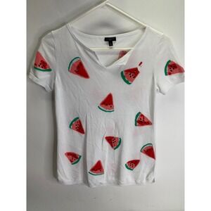 TALBOTS Beaded Slice Of Watermelon Cotton White Sweater   Summer Top Shirt Sz P